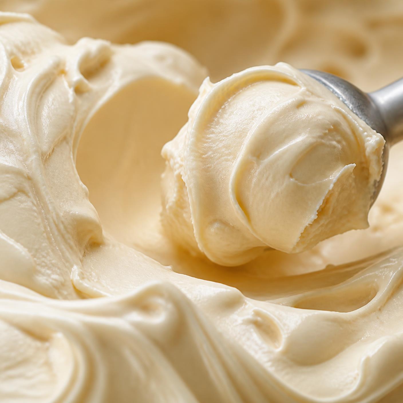 Primer plano de helado artesano cremoso con una bola recién sacada